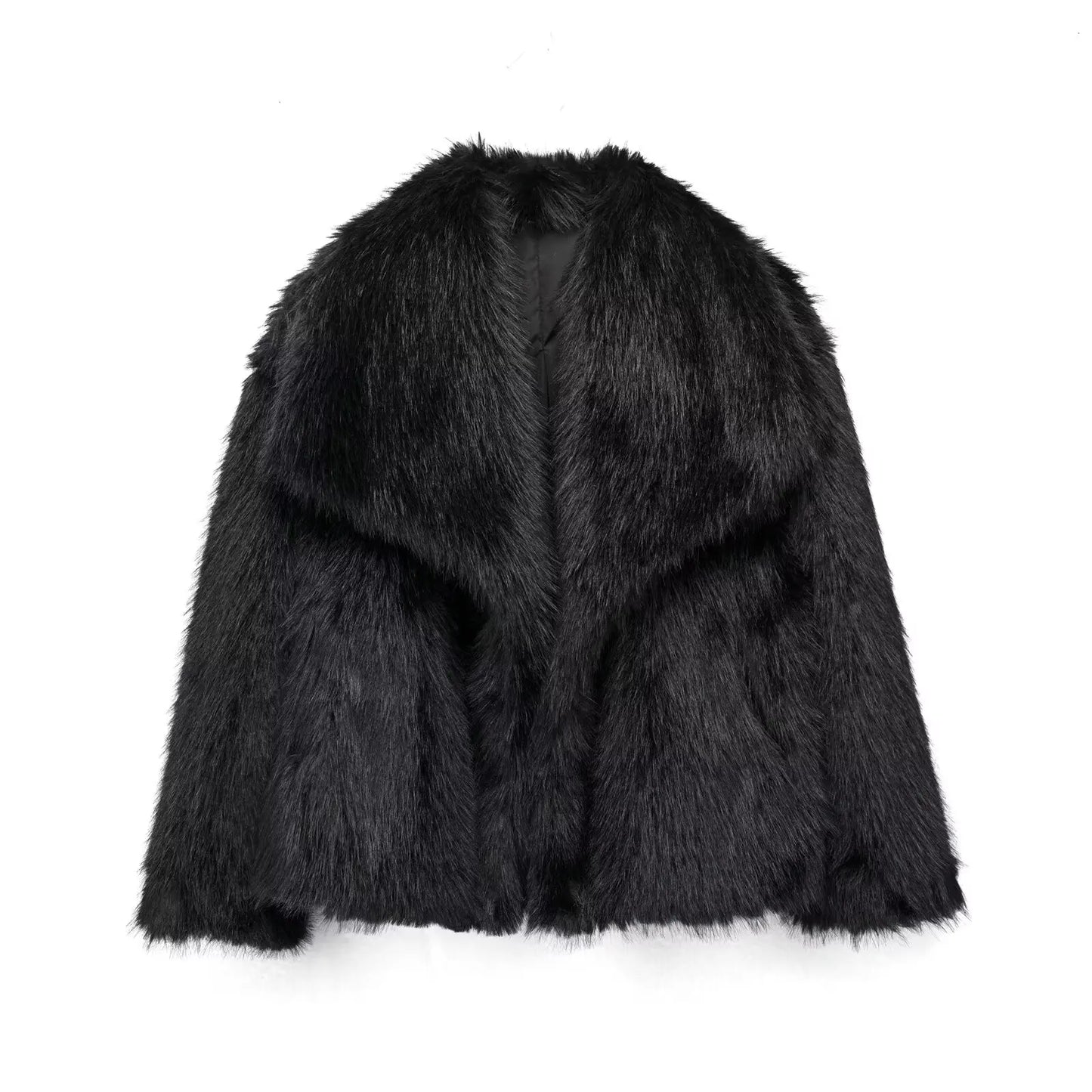 Women Fashion Cropped Faux Fur Jacket Coat Long