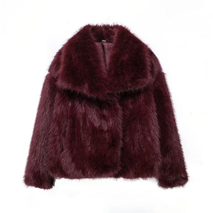 Women Fashion Cropped Faux Fur Jacket Coat Long