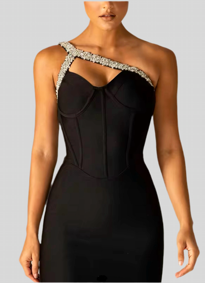 Summer Sleeveless Backless Diamond One Shoulder. Diamond Mini Bandage Bodycon.