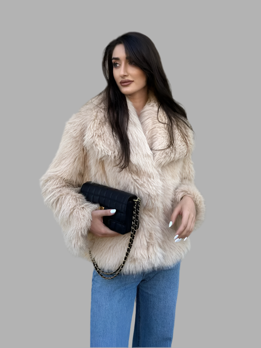 Women Fashion Cropped Faux Fur Jacket Coat Long