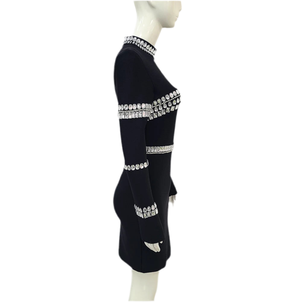 Long Sleeve Big Crystal Bodycon Mini Dress Bandage Fashion Elegant Evening Party Dress Vestido.