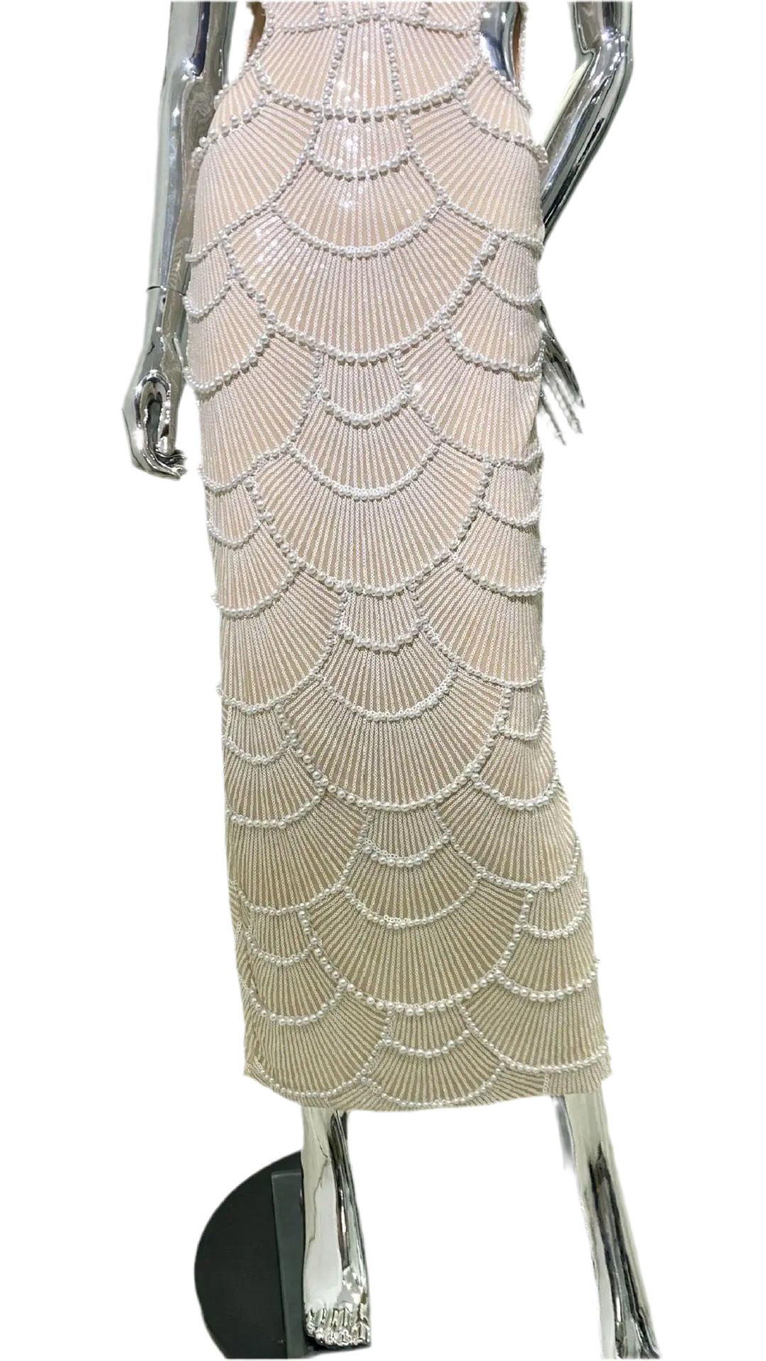 Sexy Strap Pearl Beading Sequins Bodycon Long Dress Celebrate Evening Party Birthday.