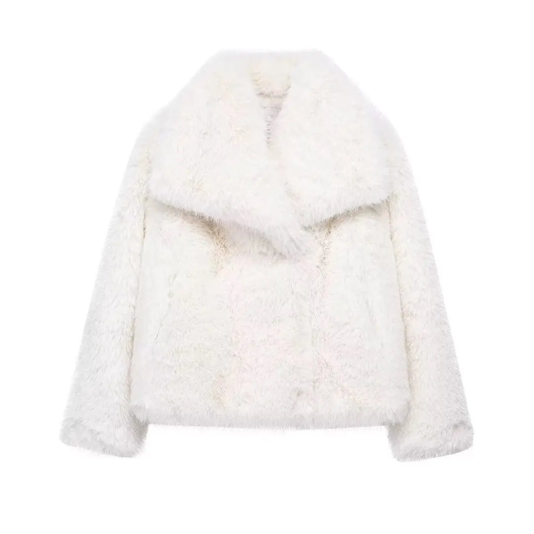 Women Fashion Cropped Faux Fur Jacket Coat Long