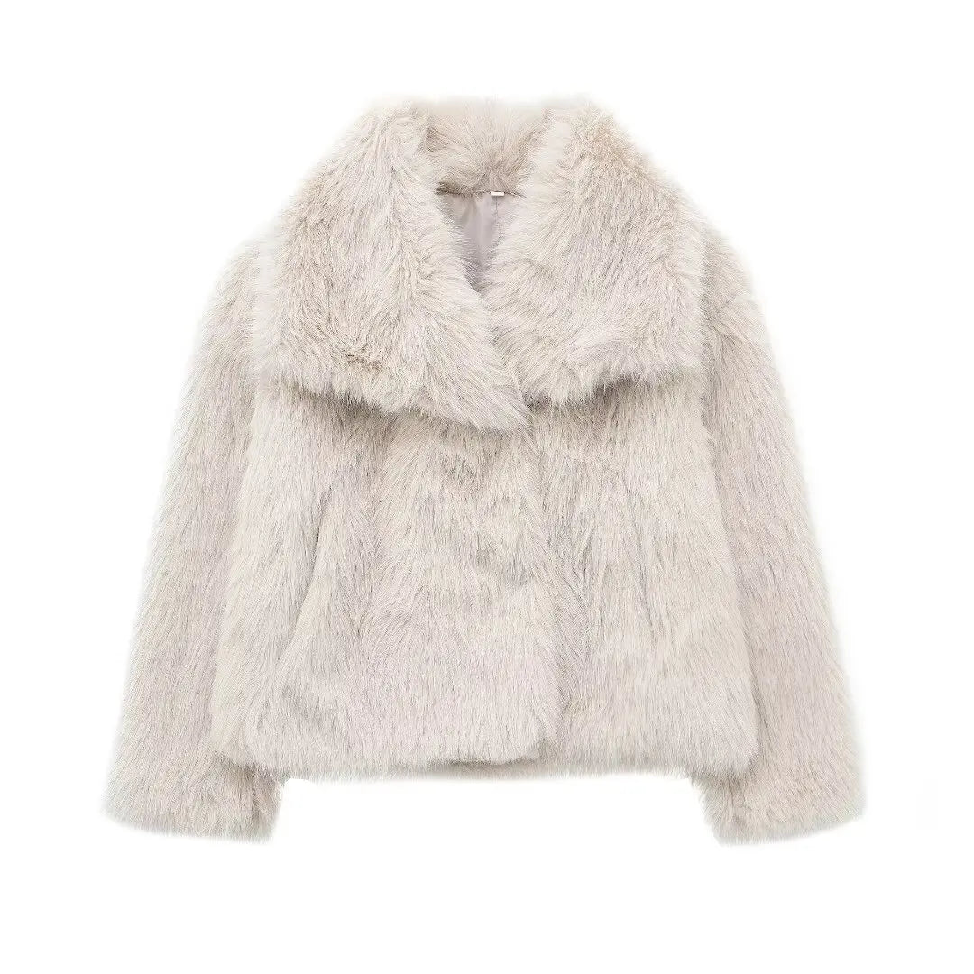 Women Fashion Cropped Faux Fur Jacket Coat Long