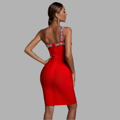 Summer Sleeveless Backless Diamond One Shoulder. Diamond Mini Bandage Bodycon.