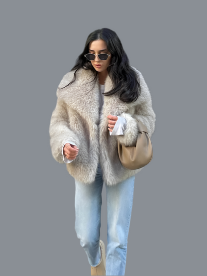 Women Fashion Cropped Faux Fur Jacket Coat Long