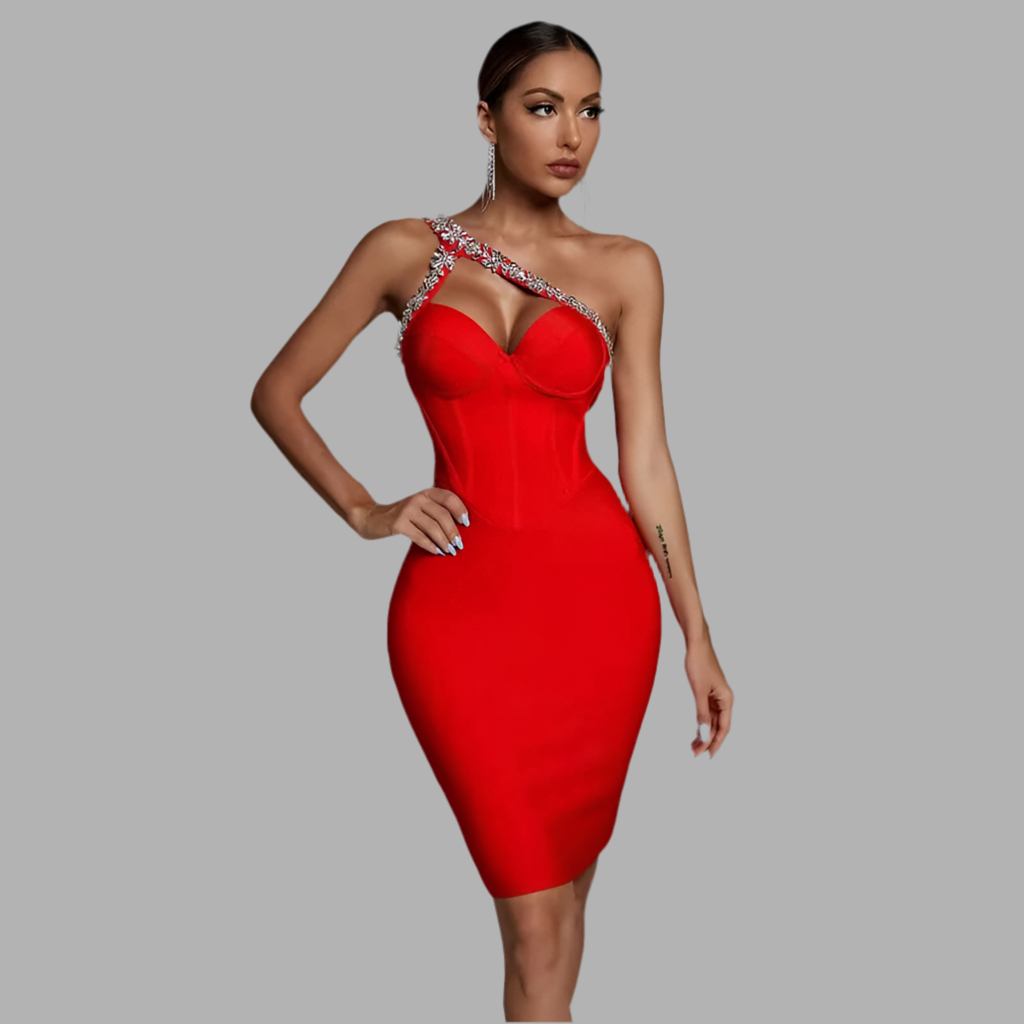 Summer Sleeveless Backless Diamond One Shoulder. Diamond Mini Bandage Bodycon.