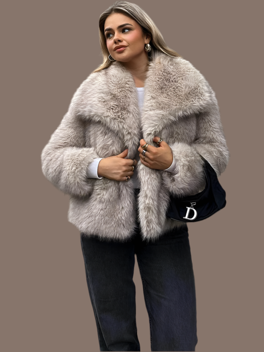 Women Fashion Cropped Faux Fur Jacket Coat Long