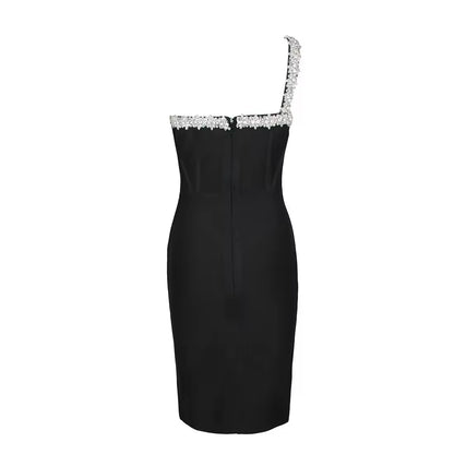 Summer Sleeveless Backless Diamond One Shoulder. Diamond Mini Bandage Bodycon.