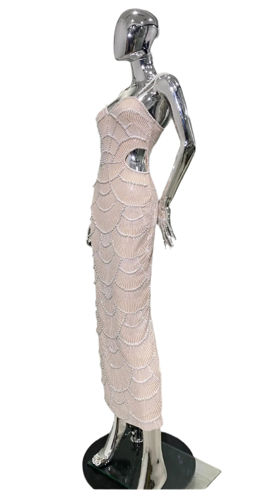 Sexy Strap Pearl Beading Sequins Bodycon Long Dress Celebrate Evening Party Birthday.