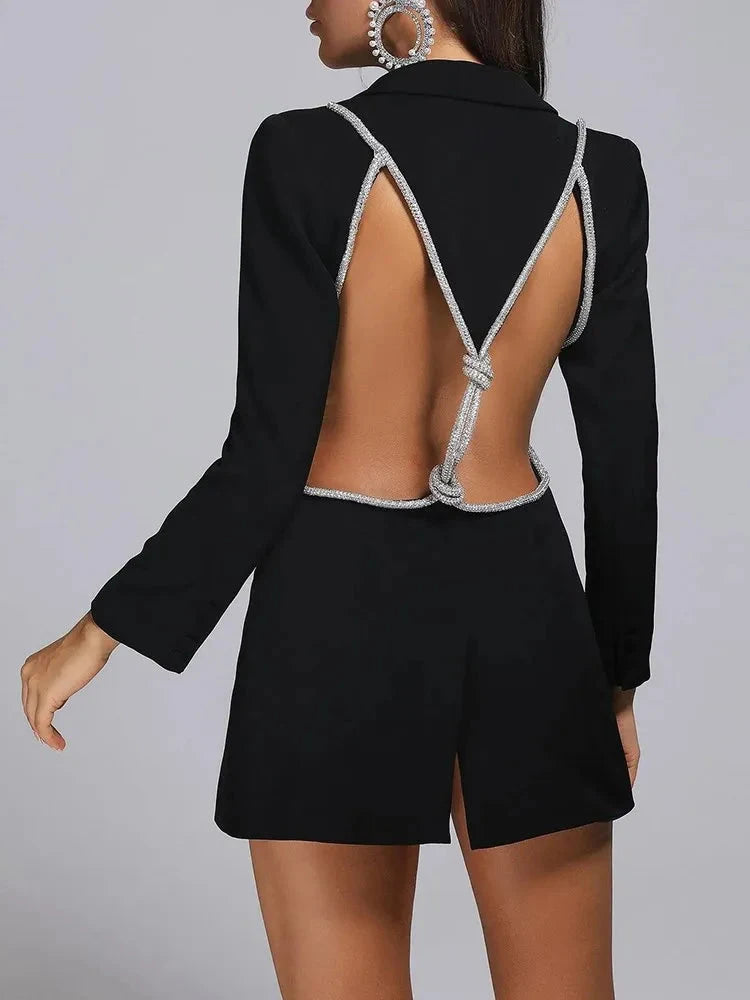 Bikala Rhinestone Backless Blazer Dress - Different colours.