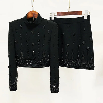 Set Half High Collar Diamond Zipper Short.