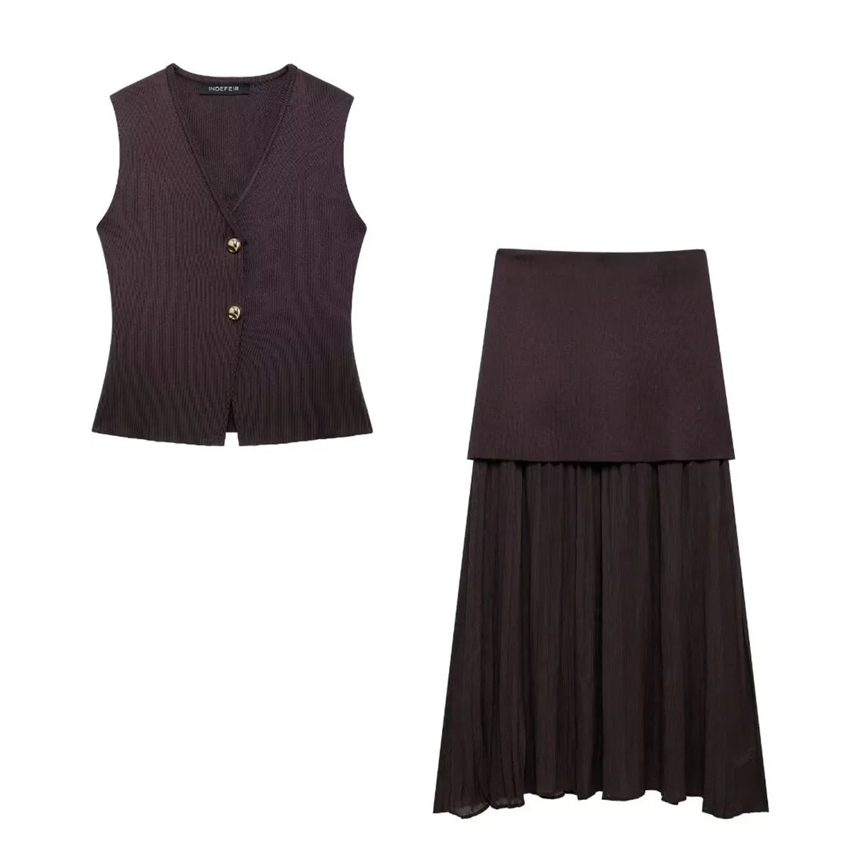 Set Chic V-Neck Sleeveless Button Knitted Vest.