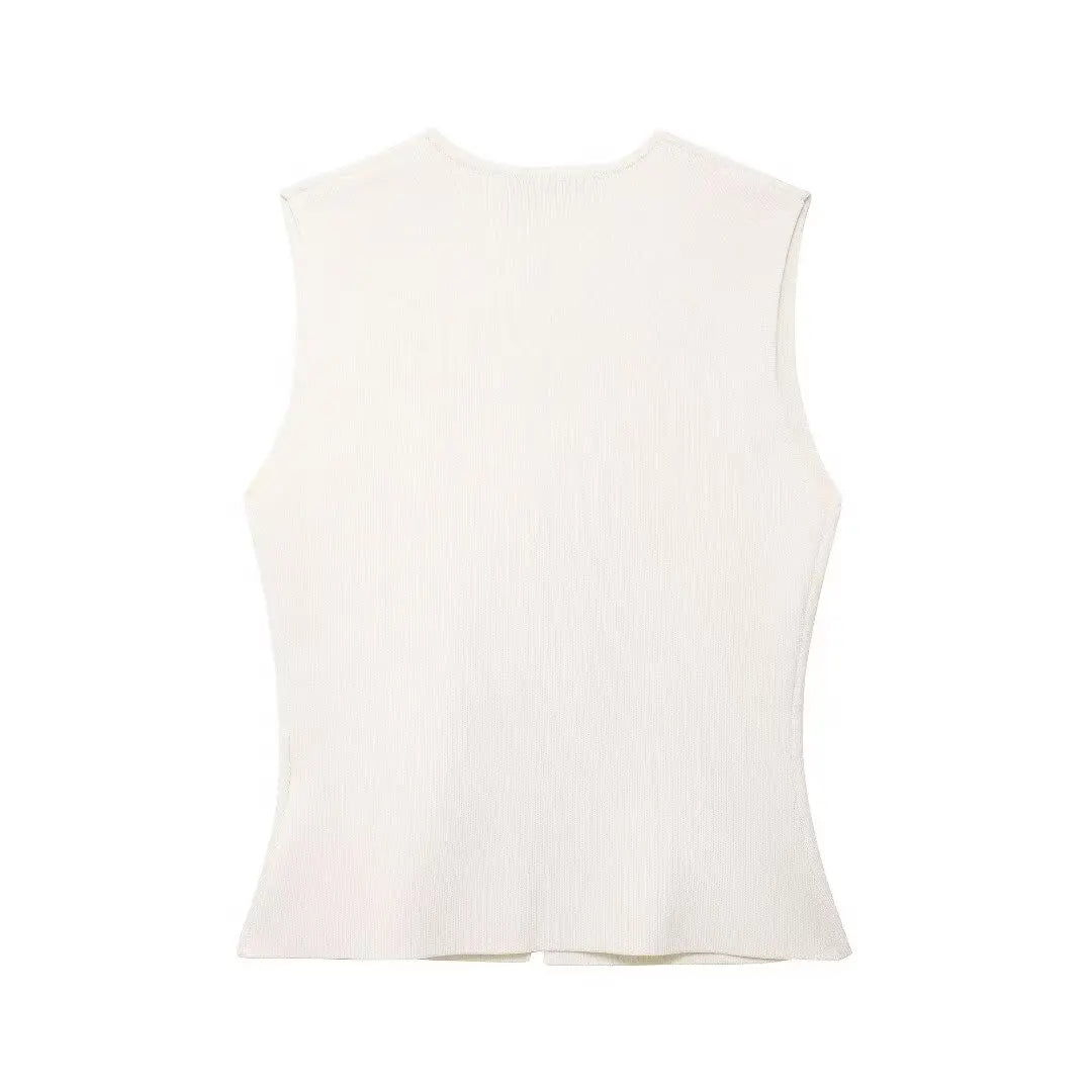 Set Chic V-Neck Sleeveless Button Knitted Vest.