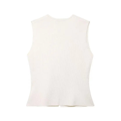 Set Chic V-Neck Sleeveless Button Knitted Vest.