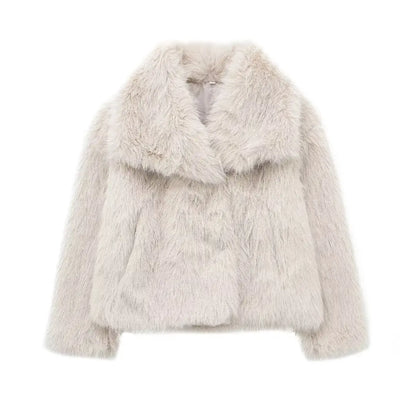 Women Fashion Cropped Faux Fur Jacket Coat Long