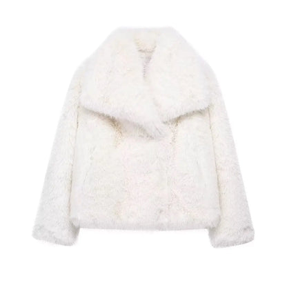 Women Fashion Cropped Faux Fur Jacket Coat Long