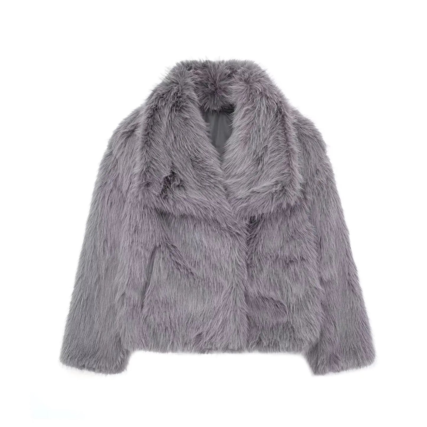 Women Fashion Cropped Faux Fur Jacket Coat Long