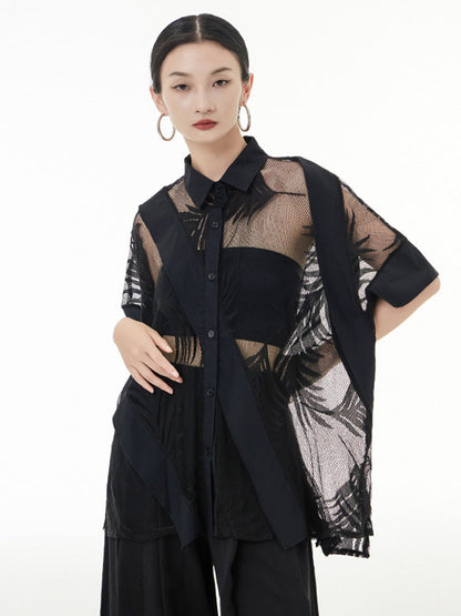 Hayato Sheer Leaf Blouse - Black