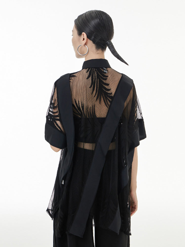 Hayato Sheer Leaf Blouse - Black